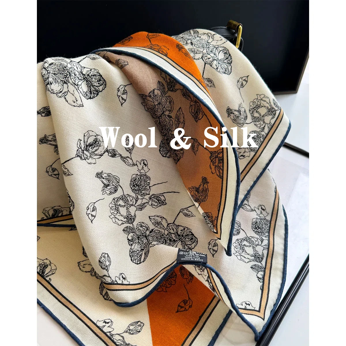 

2026 Luxury Brand Silk Wool Scarf Elegant Womens Shawl Women's Winter Shawls Orange Square Neck Scarves Women Accessories