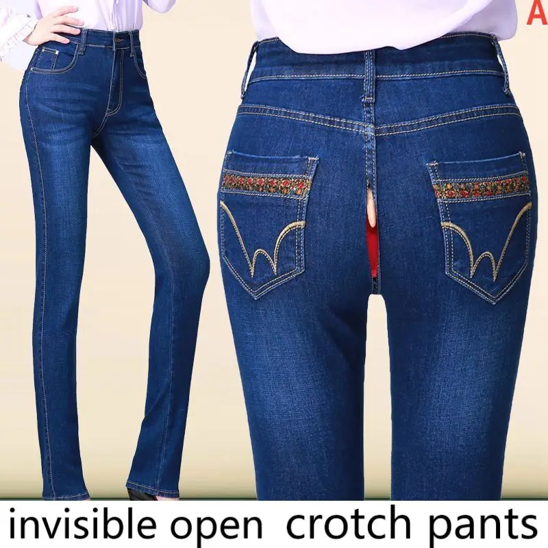 

Open-Crotch Pants Slim-Fit Korean-Style Women's Straight Essential Artifact for Outing high waisted jeans jeans