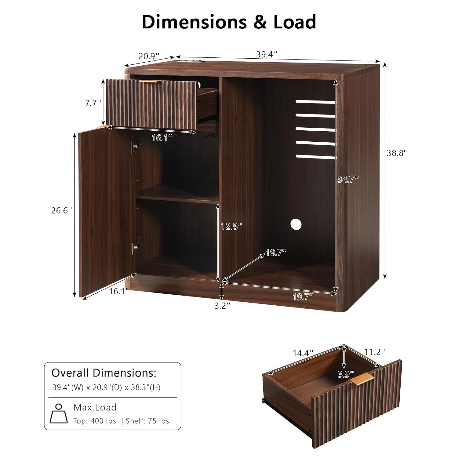 Coffee Bar Cabinet with Mini Fridge Space Walnut Storage Kitchen Dining Room Furniture, Customized
