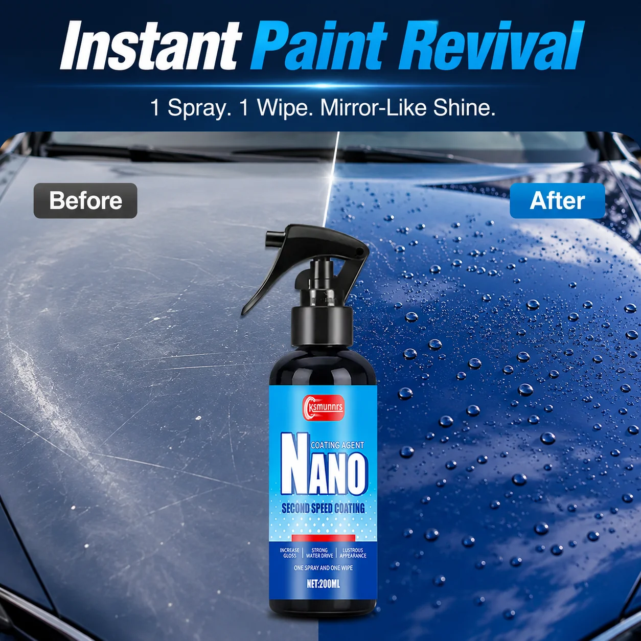 New Car crystal plating spray, once sprayed into the film, quickly improves the gloss, instantly restores the mirror effect, and