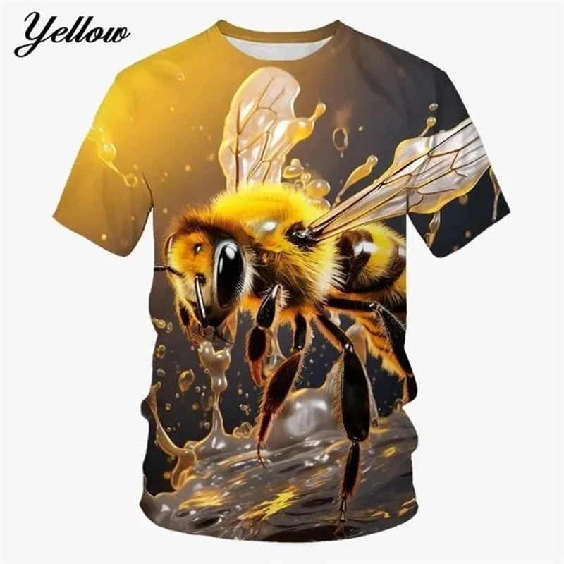 Men\'s T-Shirt 3D Printed Honeybee Pattern Tee Top Casual Round Neck Short Sleeve Men\'swomen\'s Summer Comfort Breathable T-Shirt