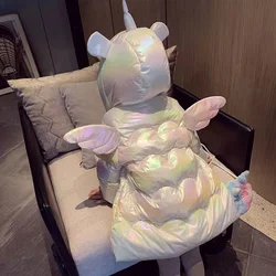 Girls' Winter Clothing Thick Down Cotton Jacket Children's Baby's Stylish Rainbow Unicorn Cotton Jacket Wings Children's Coat