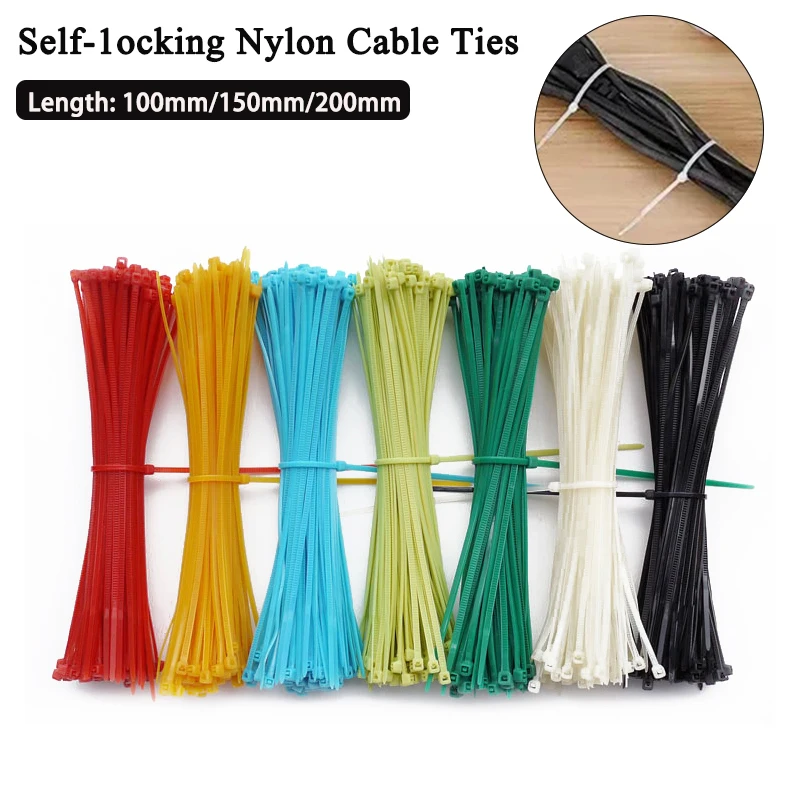 

Nylon Self Locking Cable Ties 100/150/200mm Multicolour Plastic Zip Wire Binding Wrap Straps DIY Cable Fasten Organiser