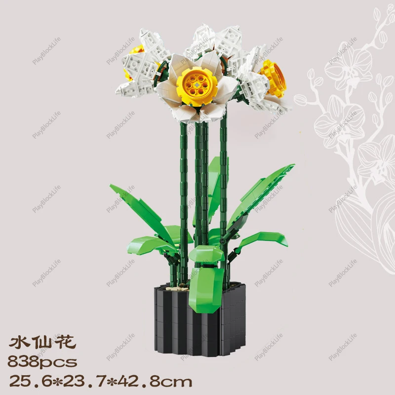 

Creative Simulation Flower Series Narcissus Potted Home Dried Flower Decorations Building Blocks Bricks Toys Gifts