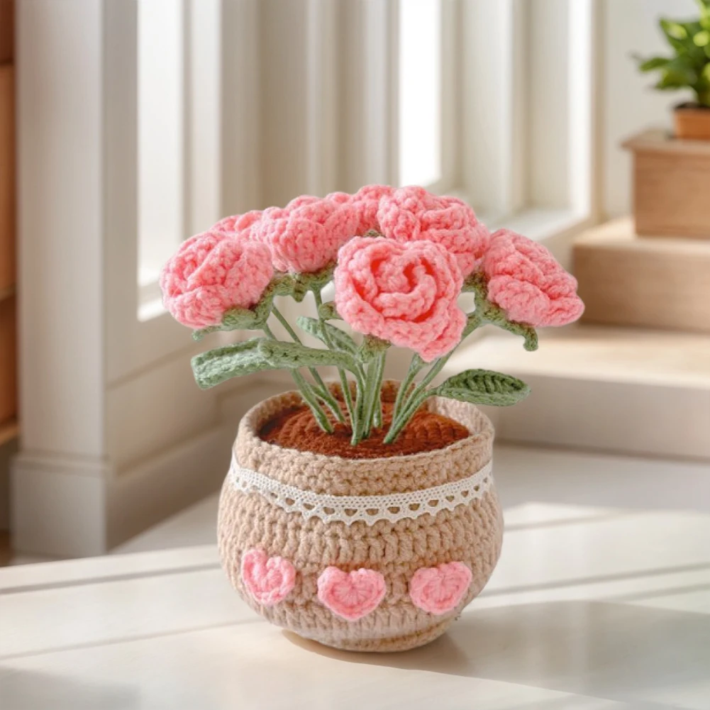 

DIY Plants Crochet Tool Wear Resist Hand-Knitted Cute Plant Artificial Small Potted Plants for Home Room Decor Desktop Ornament