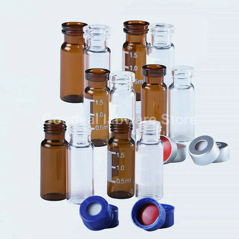 Lab 1.5/2ml Clear/brown Glass Headspace Sample Bottle Liquid injection Vial Chromatography Vial Silicone pad cap bottle holder