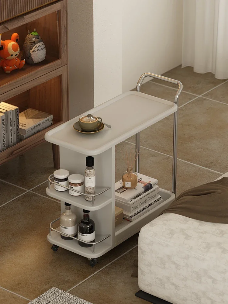 A few small trolleys by the sofa, shelves, light luxury, mobile coffee tables, household snacks, bedside storage racks