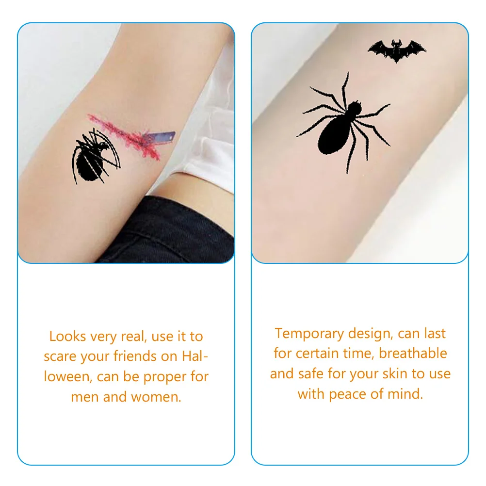 8-vellen volwassen Halloween tattoo stickers tijdelijke body pvc spinnenweb gezichtstatoeages