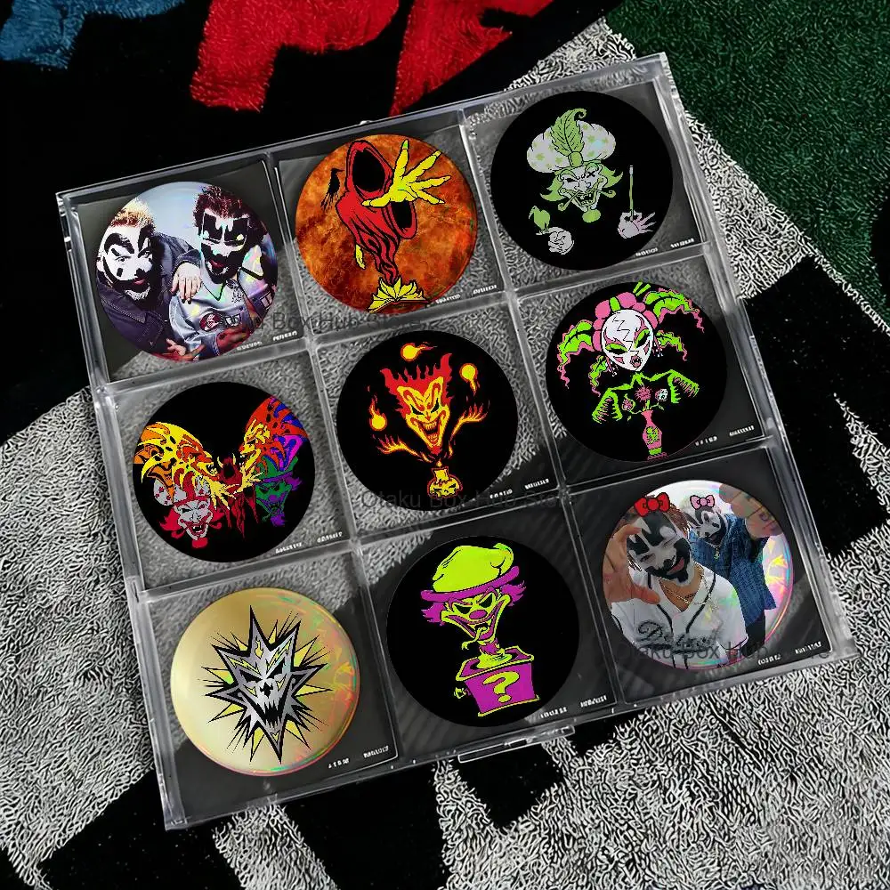 I-Insane Clown Posse Reflective Pin Tinplate Round Brooch Cartoon Cosplay Badges for Bag Hat Toys