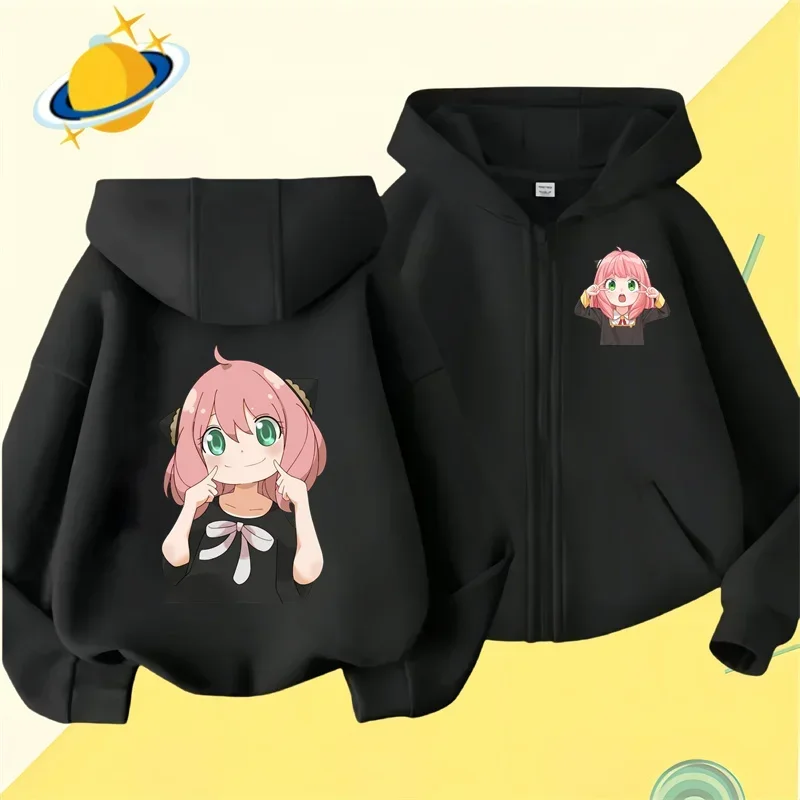 Anime Spy X Family Kids zipper hoodie Cartoon print Autumn/Winter long-sleeved sweatshirt casual top boys girls Kawaii clothing