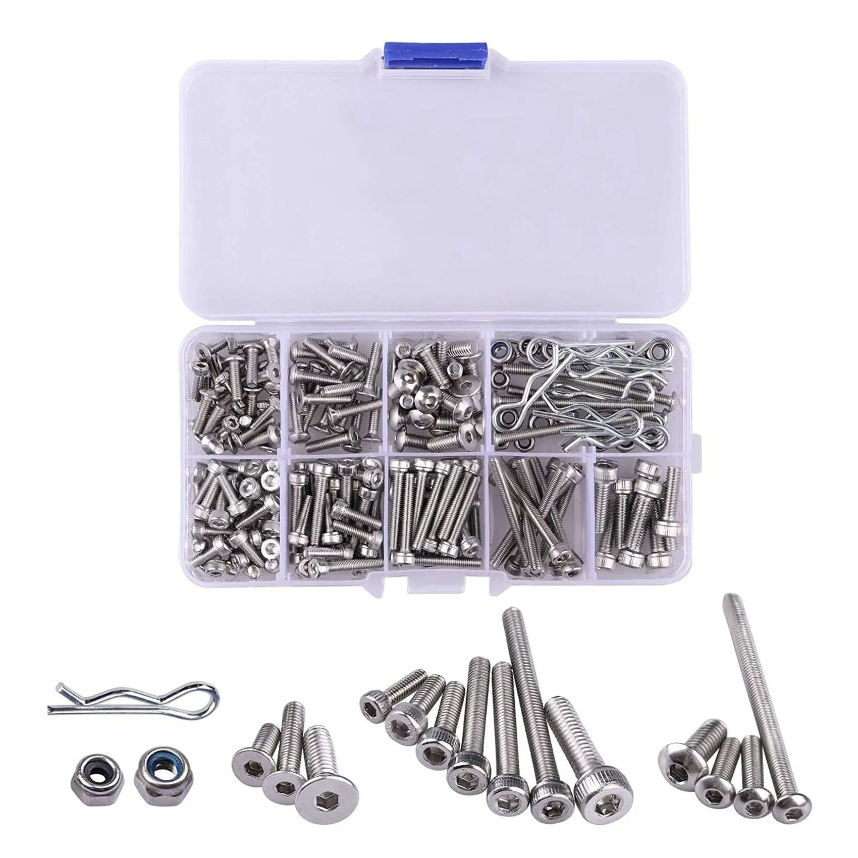 

A63T-410Pcs Stainless Steel Rc Countersunk Screw Kit For 1/10 1/8 Traxxas Slash Rustler Axial Hsp Hpi Arrma Redcat Rc Truck