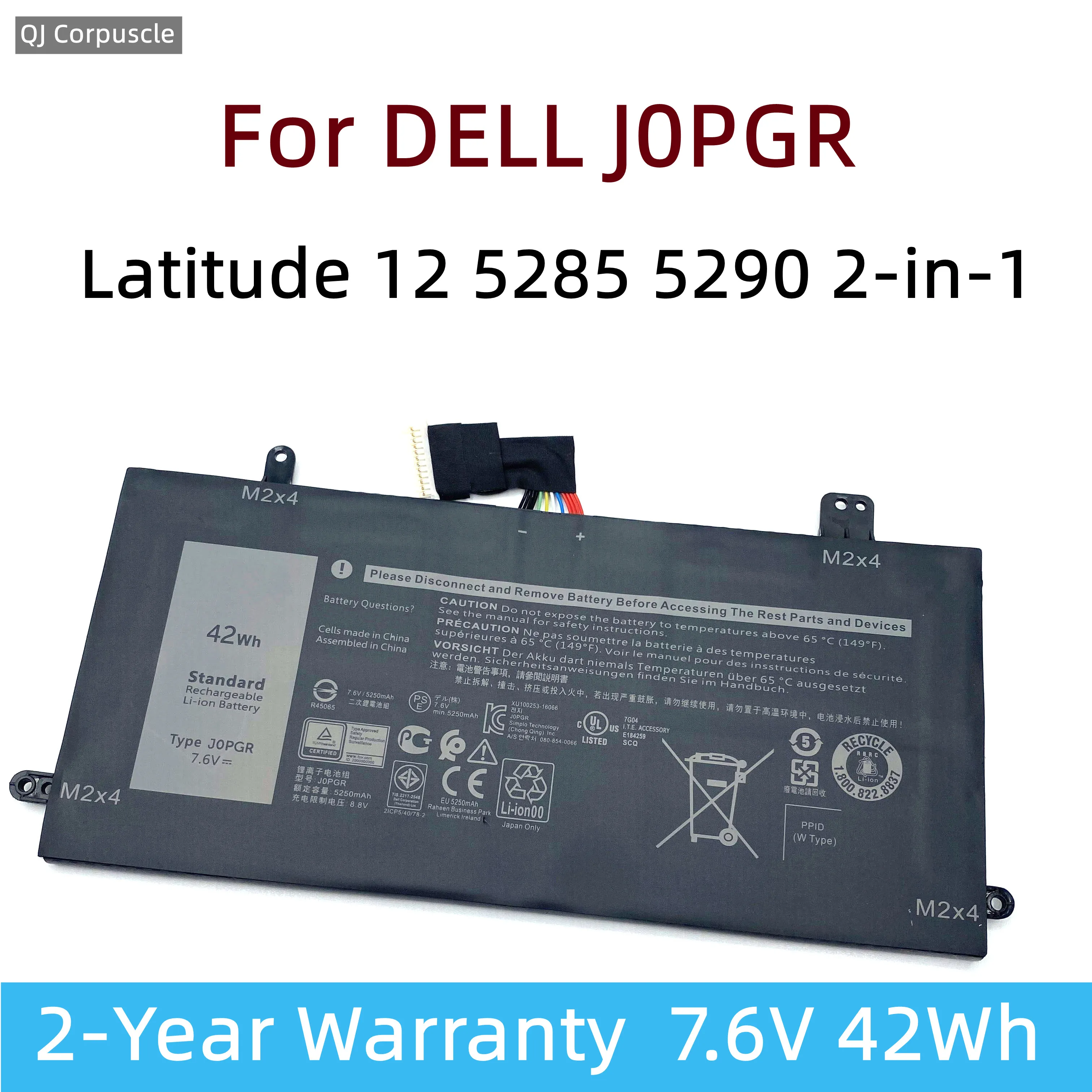 

New 7.6V 42Wh J0PGR Laptop Battery For DELL Latitude 12 5285 5290 2-in-1 T17G 1WND8 JOPGR X16TW T17G001 T17G002 FTG78 FTH6F