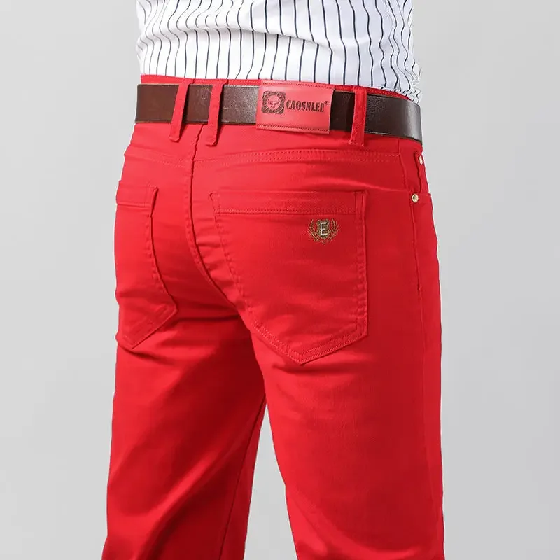 Pantalones vaqueros elásticos de mezclilla coloridos para hombre, 5 colores, elásticos, amarillo, rosa, rojo, ropa ajustada para hombre, pantalones vaqueros de negocios simples