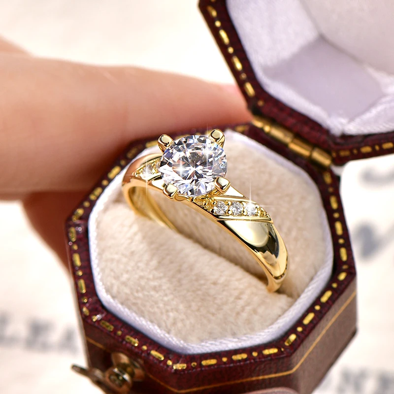 14K Vergoldeter CZ Labor-Diamant Versprechen-Ring 7mm Rundschliff Kubischer Zirkonia Hochzeits-Verlobungsringe für Frauen – Detail 9