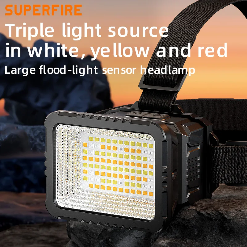 2025 SUPERFIRE FL01 COB Headlamp Super bright Head Flashlight Yellow White headlight Rechargeable led Camping Fishing Head lamp