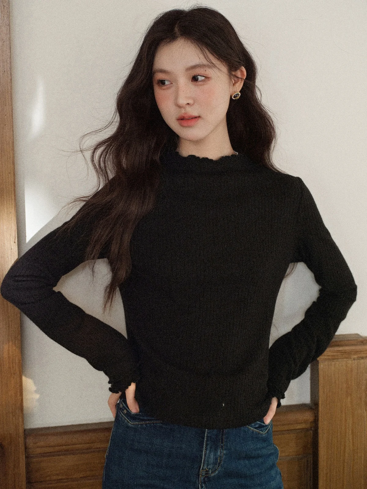 

Slimming Bla Long Sve T-irt Women's Base Layer Top for Autumn Winter Knitted Casual Loose Fit round Ne Design