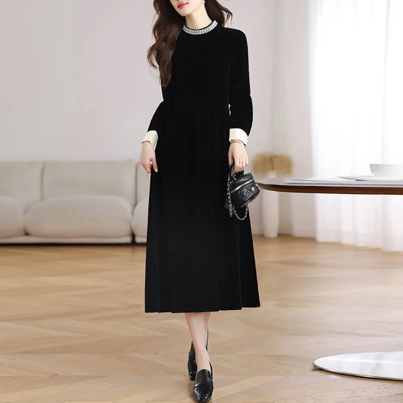 2026 New Slim Long Sleeve Dresses for Women Elegant O-Neck Women Dress Beading A-LINE Dress Women Vestidos De Verano Mujer Q6373