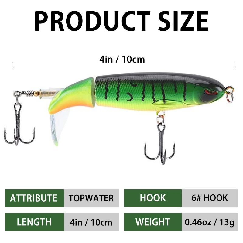 6Pcs Whopper Plopper Topwater Fishing Lures Lot coda rotante per Bass Pike Chub accessori per la pesca Hard Bait Simulation Bait