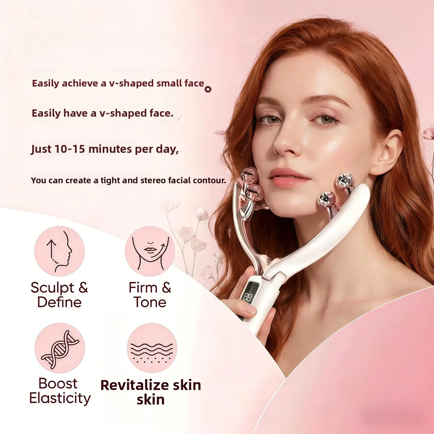 EMS Microcurrent Roller Facial Beauty Device V Face Lifting Massager Red Blue Light Skin Tightening Machine