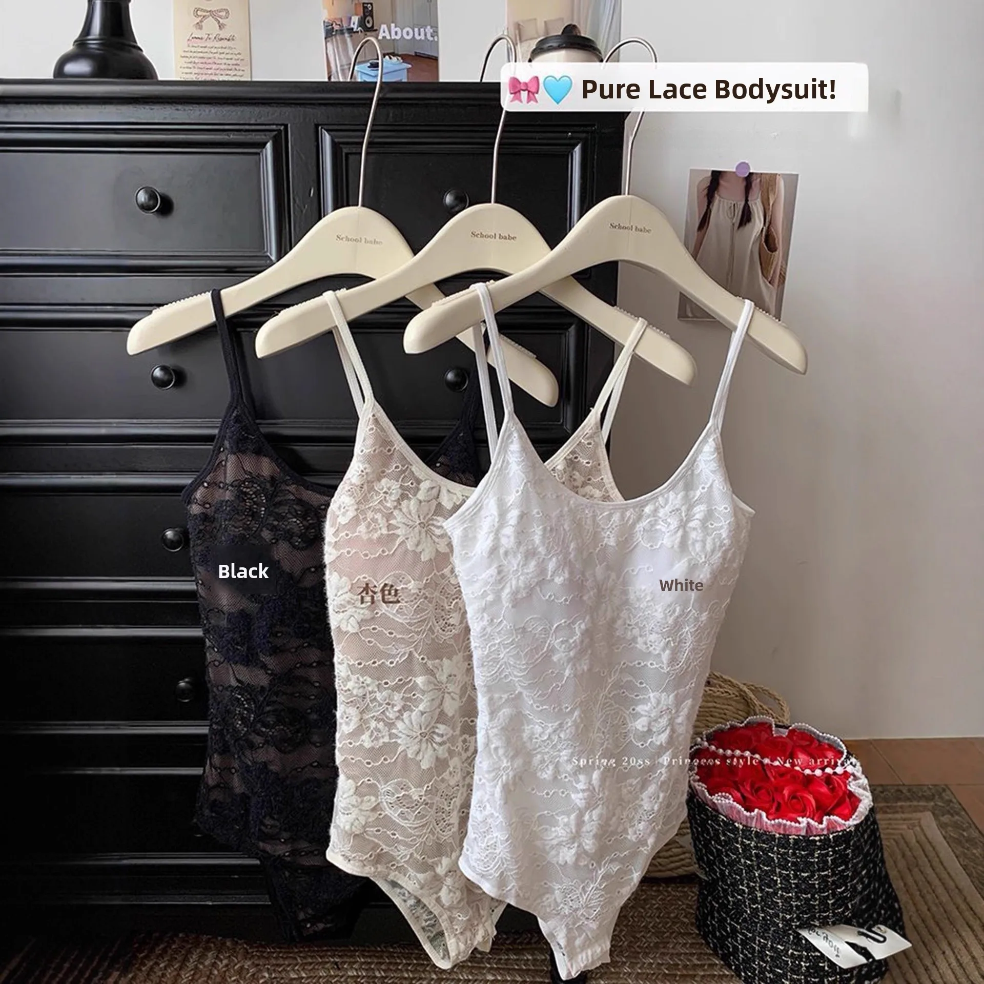 

Sexy Spicy Girl Lace Onesie Women's Strap Vest with Chest Pad See-tough Bal Svel Top Low Waist orts Polyester ...