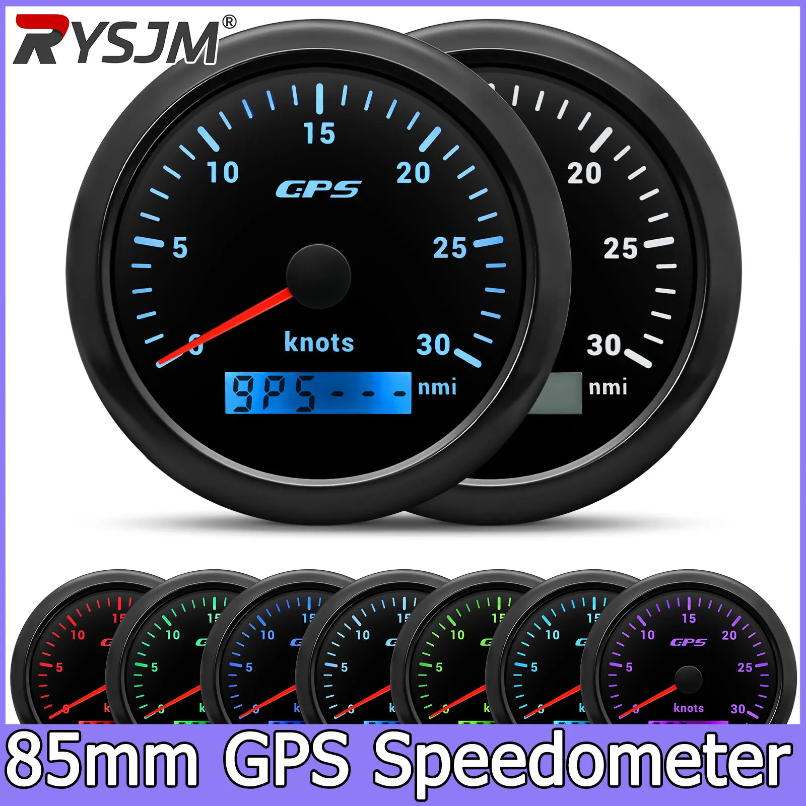 30-60 Knoten GPS-Tachometer Kilometerzähler 85mm Geschwindigkeitsmesser GPS-Antenne für Marineboote, Autos, 7 Farben Motorradzubehör