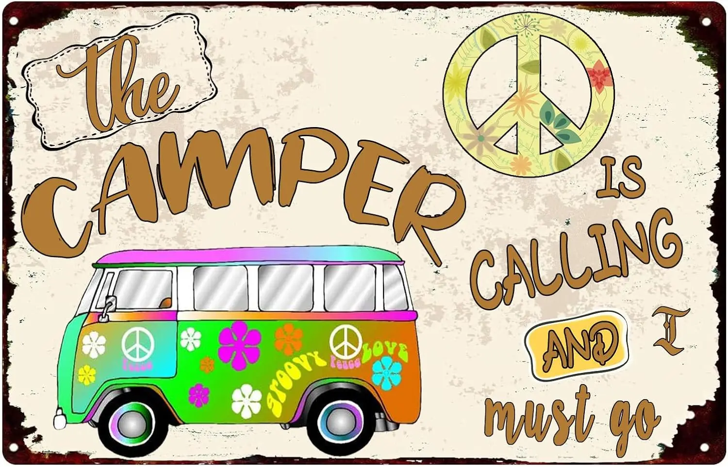 The Camper Movie is Calling and I Must Go Vintage Tin Signs Camping Decor Hippie Tin Sign Wall Art Metal Plaque for Home Ba sign