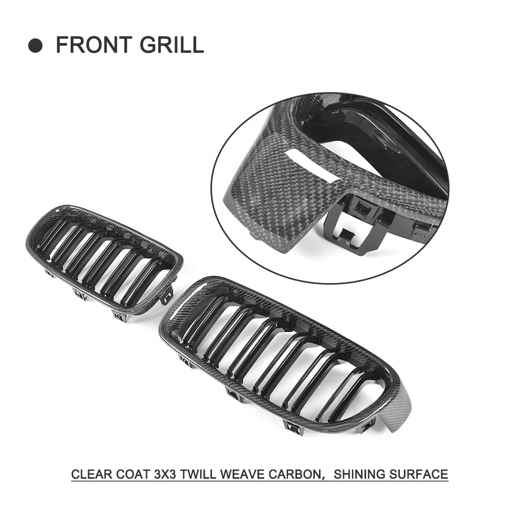 Car Front Grille Genuine Carbon Fiber For BMW 3 Series F30 F31 318i 320i 328i 330i 335i 2012-2018 Grill Dual Slat Black Grille