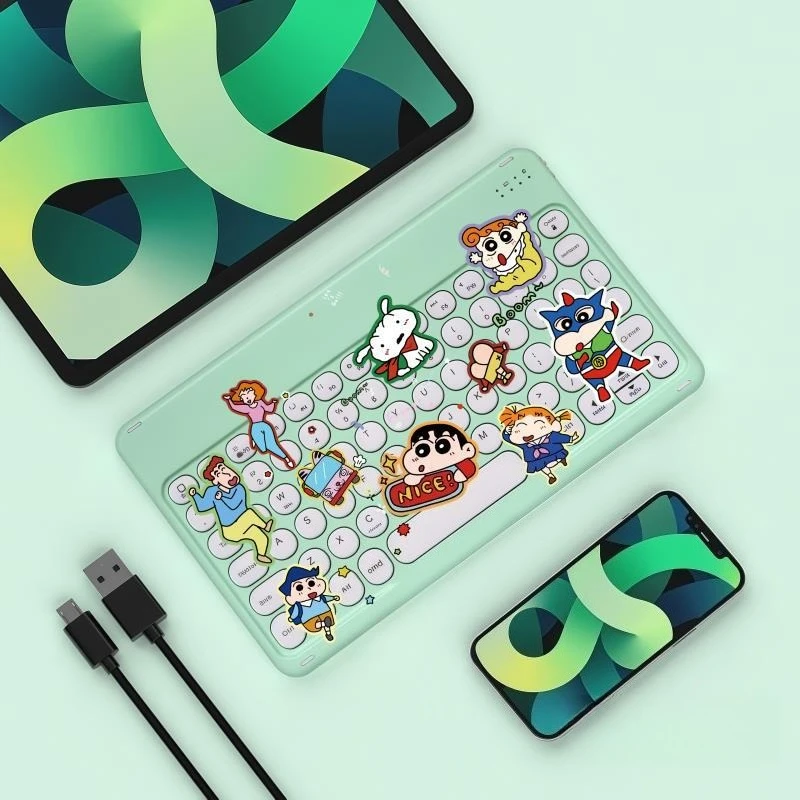 

Crayon Shin-chan Bluetooth Wireless Keyboard for Ipad Xiaoxin Pad Tablet Laptop Computer Round Keycaps Silent Portable Keyboard