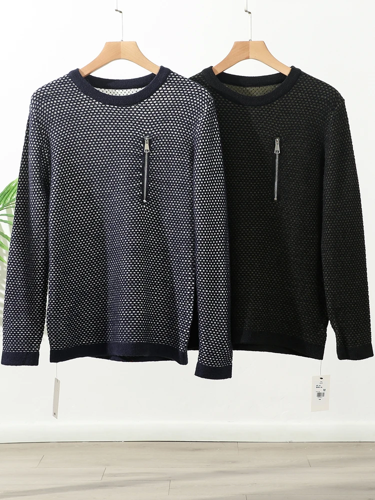 

Вязаный свитер из смеси шелка, круглый мужской зимний модный свитер на молнии, теплый мягкий хлопковый цветочный узор