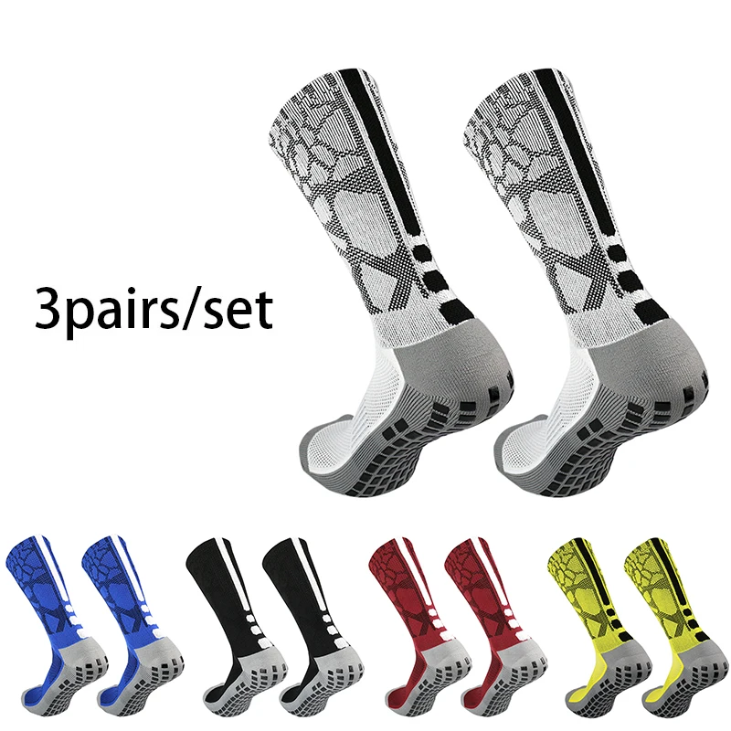 3 pairs New honeycomb patterned heel striped football socks Sports non-slip square silicone grip soccer socks calcetines hombre