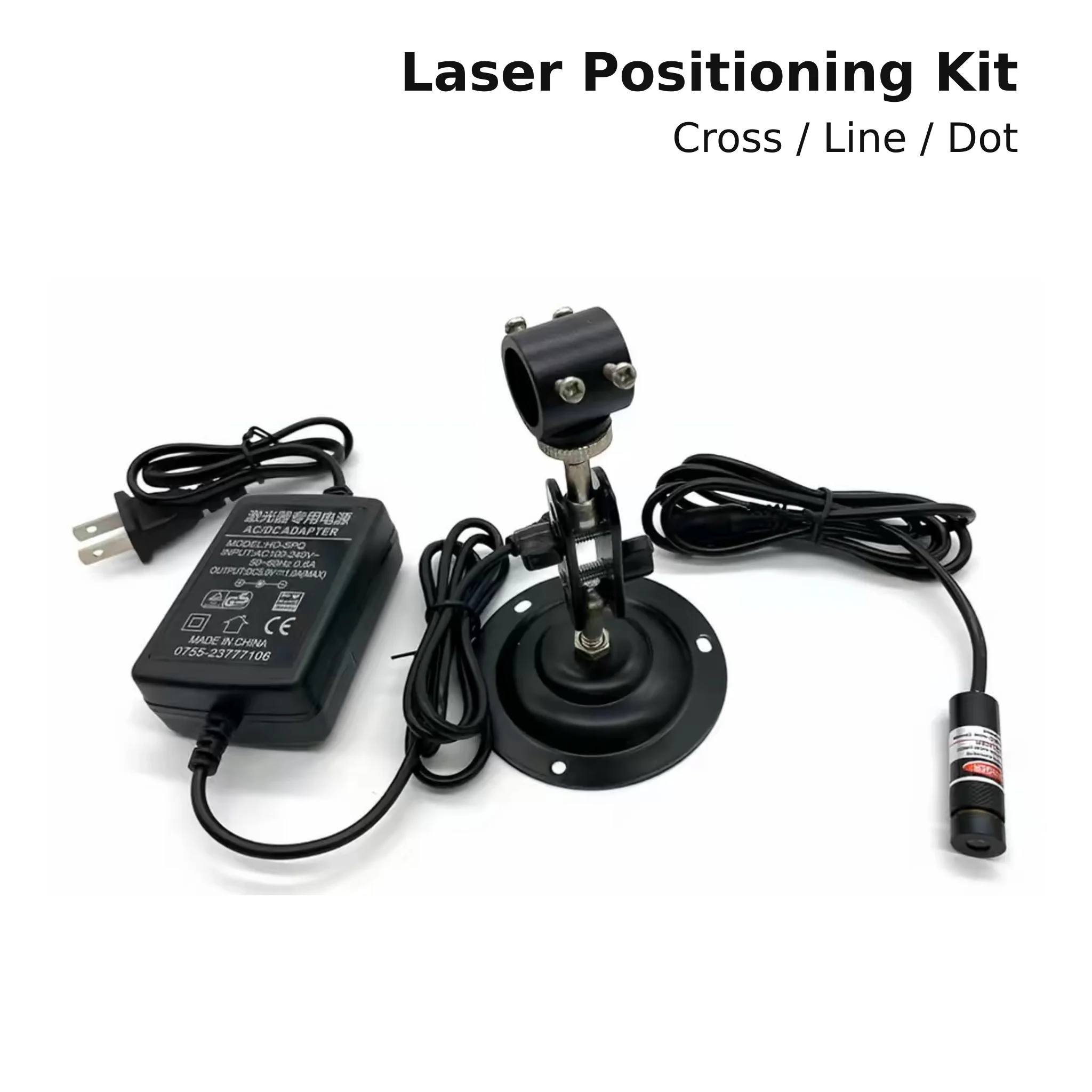 Red Laser Positioning Kit Cross, Line or Dot with Adjustable Stand and Power Adapter 12x40mm Body for Machine Textile Alignment