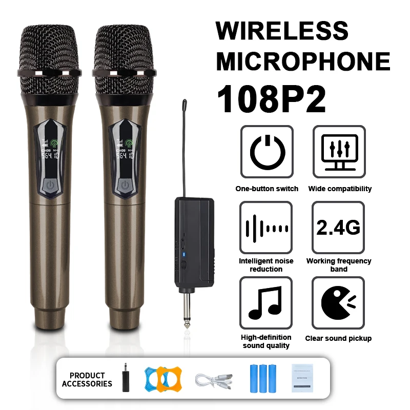 2.4G Wireless Microphone Set Handheld Portable Rechargeable Microphone&Receiver For Church Karaoke Speech Wedding Party Singing