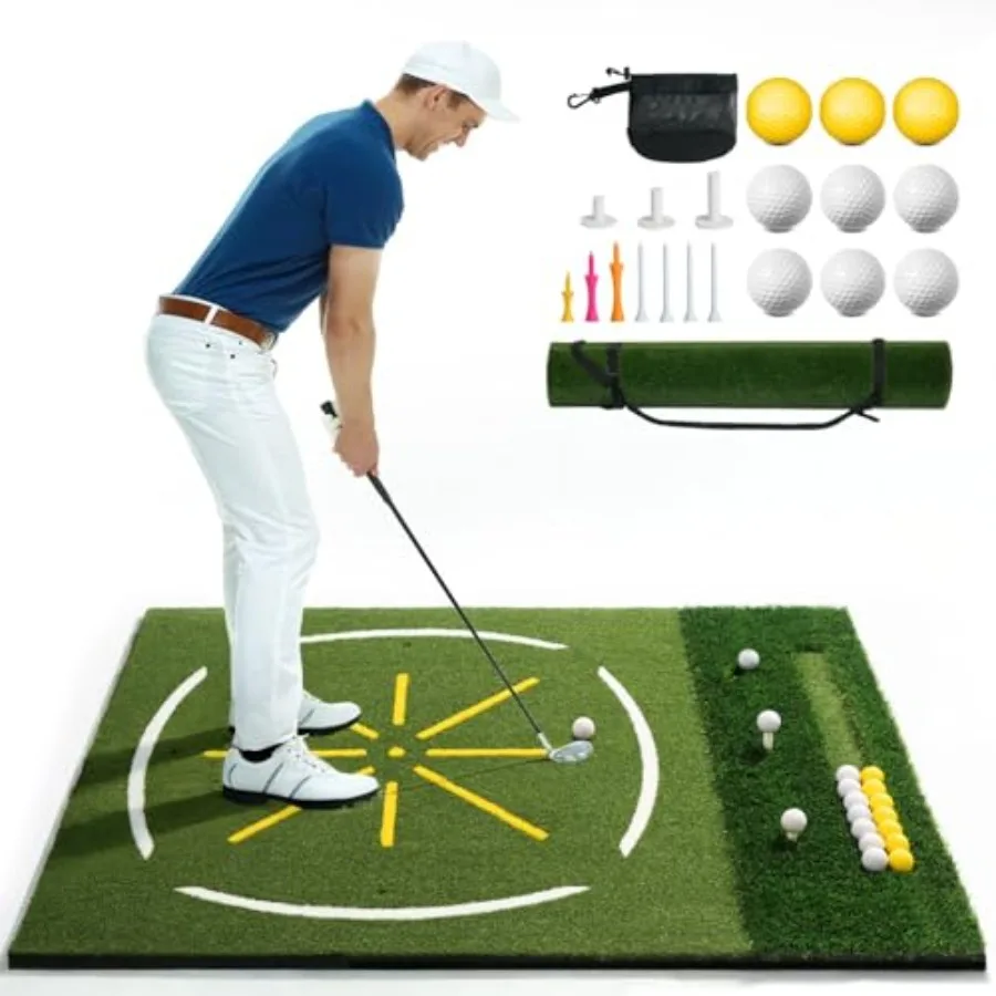 

Golf Simulator Cage, 10x8ft Golf Practice Hitting Net with Triple-Layer HD Screen, 5x4ft Golf Mat with Dual Turf for Indoor and