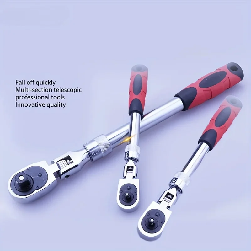 1/4, 3/8, 1/2 Telescopic Head Ratchet Wrench - High-Precision 72-Tooth Design, Chrome Vanadium Steel, Automatic Quick Release