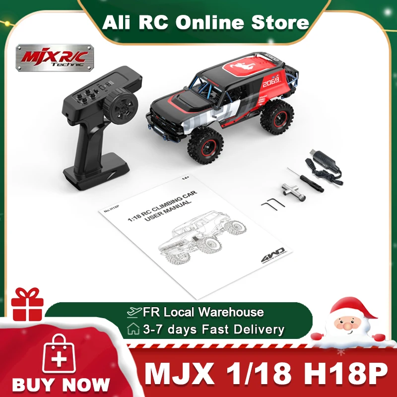 MJX H18P, auto radiocomandata in scala 1/18, con batteria 2S 7,4V 500mAh 15C, motore brushless, trazione integrale, radiocomando, adatta a terreni accidentati, per arrampicarsi e percorre tutti i tipi