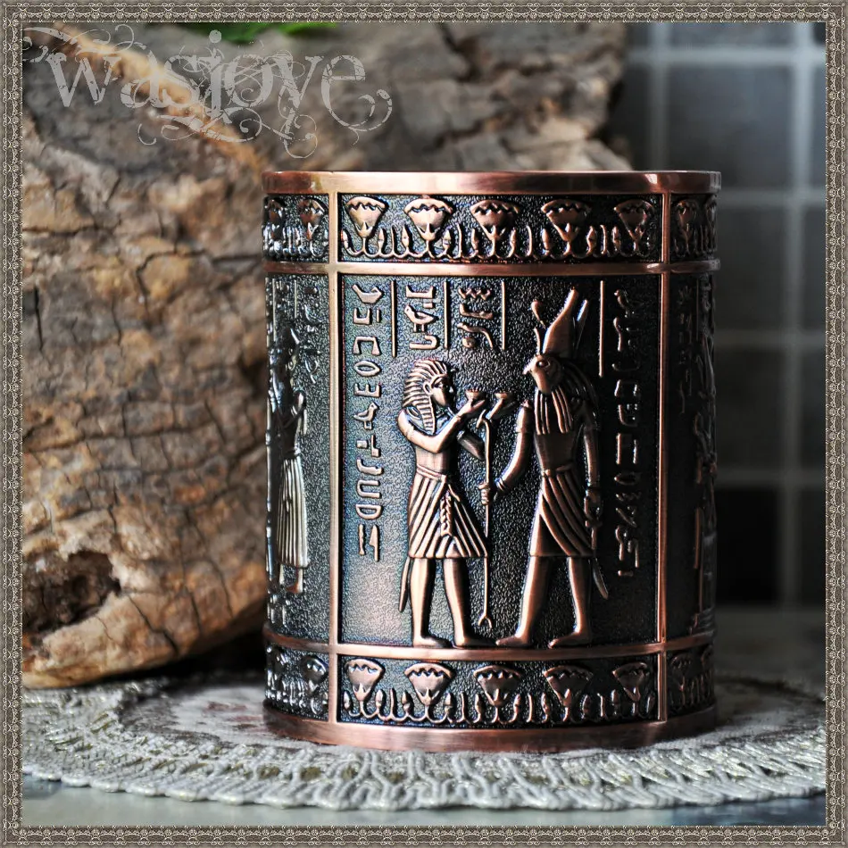 

Egyptian Style Copper Metal Storage Box Tabletop Decoration Desk Organizers Pen Box/Holder AT020