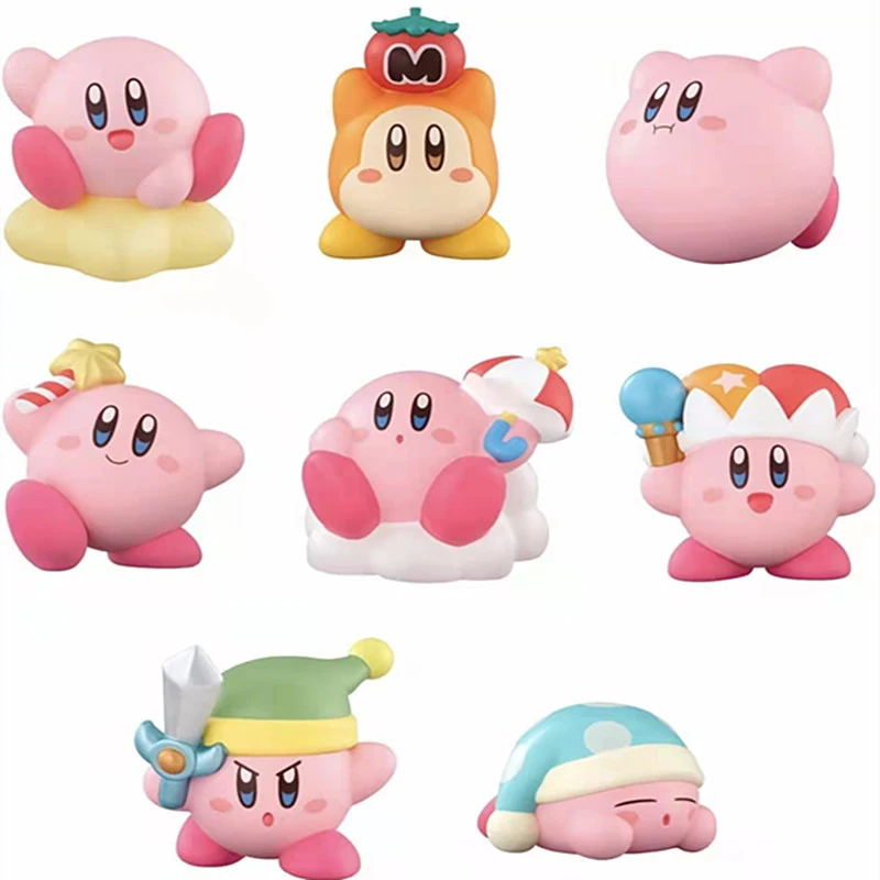 8pcs/Set Kawaii Mini Kirby Pink Cute Figure  Figurines Anime Kids Toys Cute Model Cake Ornament Birthday Gifts for Kids