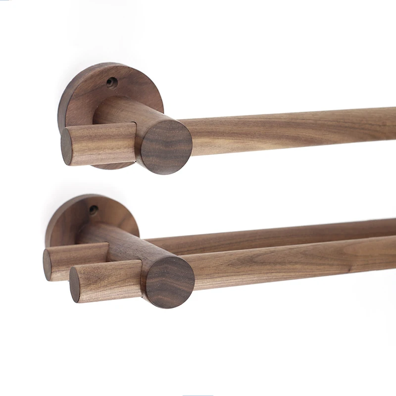 Varilla romana de nogal negro Natural, barra de cortina de madera maciza, anillos de soporte de poste de cortina nórdica Simple, varilla doble única, tamaño personalizado