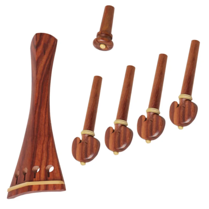 4/4 Violin Kit Full Size Violin Accessories Rosewood Violin Peg Tailpiece Chin Rest End Pin (4/4)