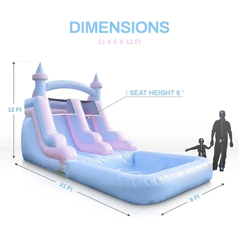 Glissière d'eau gonflable de qualité commerciale avec piscine anti-éclaboussures, château gonflable pour adultes et enfants, piquets de soufflage inclus, expédition