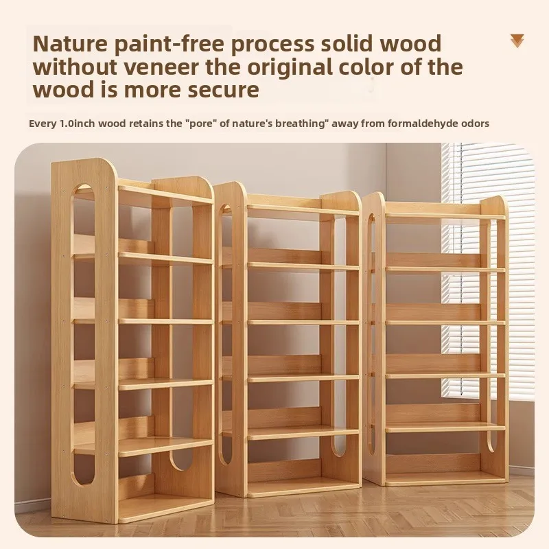 

Книжная полка из цельного дерева, напольная полка, настенная полка для хранения в гостиной, бытовая многослойная полка для хранения, офисная витрина