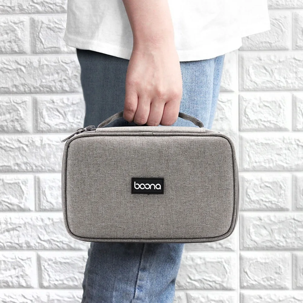 BOONA-Sac de rangement de voyage multifonctionnel pour étui à disque dur, batterie externe, adaptateur secteur, câble pour écouteurs, câble de données USB, gris