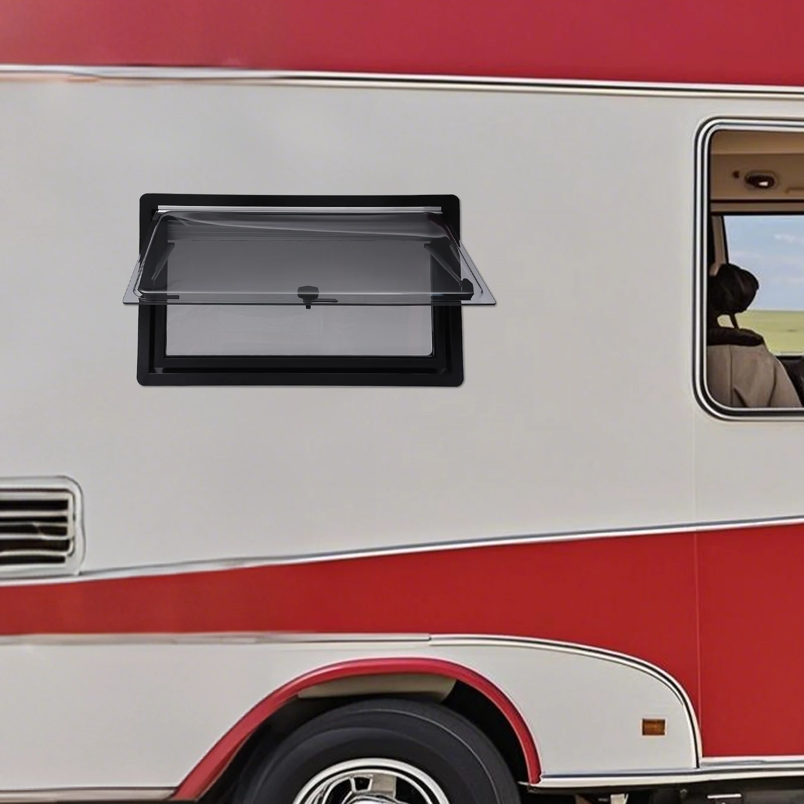 نافذة قافلة معقولة سهلة التركيب، زجاج أكريليك بإطار من سبائك الألومنيوم، تناسب جدار 25-35 مم، للمخيمات والمقطورات #1