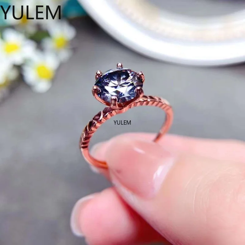 YULEM 2CT Gray/Grey Moissanite Diamond Solitaire Engagement Ring 925 Sterling Silver Statement Wedding Gift for Women Girlfriend