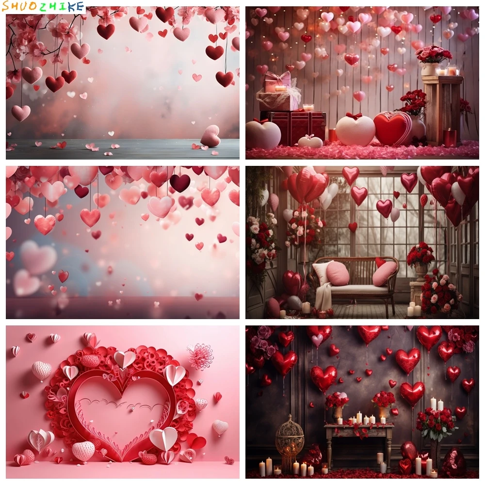 

Valentine's Day Photography Backdrop February 14 Romantic Valentine Scenes Red Love Heart Floral Wedding Party Photo Background