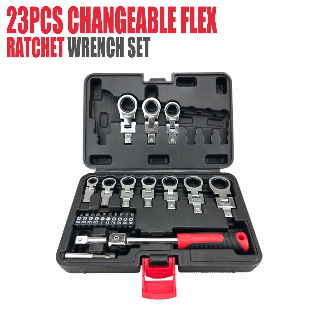 23 Pcs Changeable Flex Ratchet Wrench Screwdriver Set Durable Ratchet Combination Labor-Saving Automobile Maintenance Tool Set