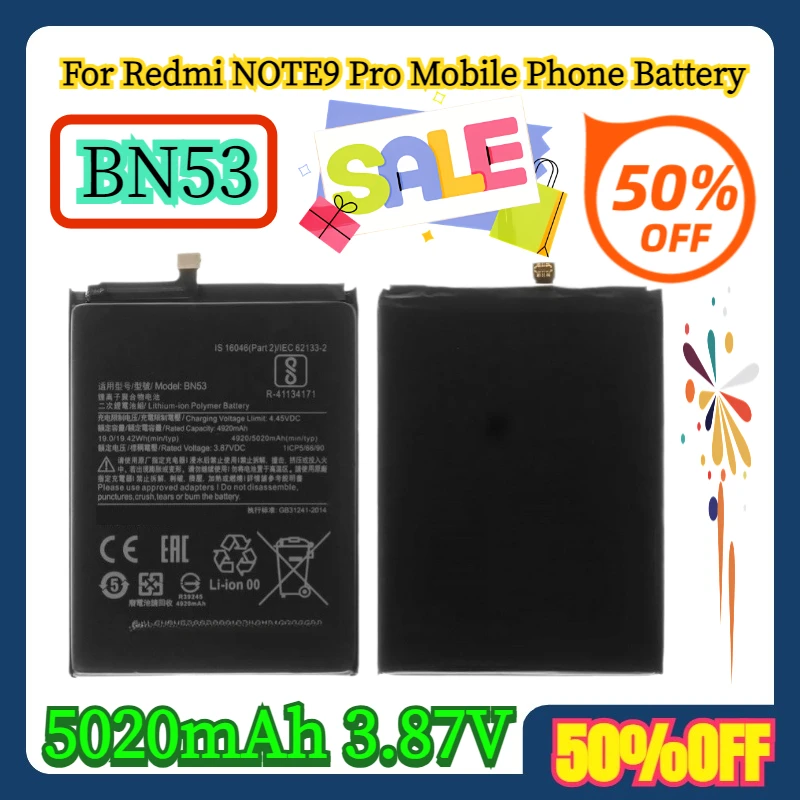 

5020mAh 3.87V For Redmi NOTE9 Pro Mobile Phone Battery BN53 Battery
