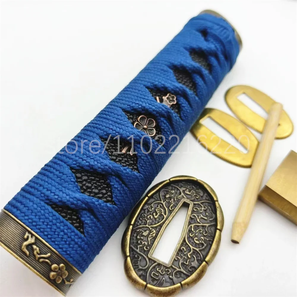 Nice Blue 15cm Tsuka Handle Hilt Alloy Tsuba Fuchi Kashira Menuki Habaki Seppa For Japanese Samurai Katana Tanto Sword Fittings