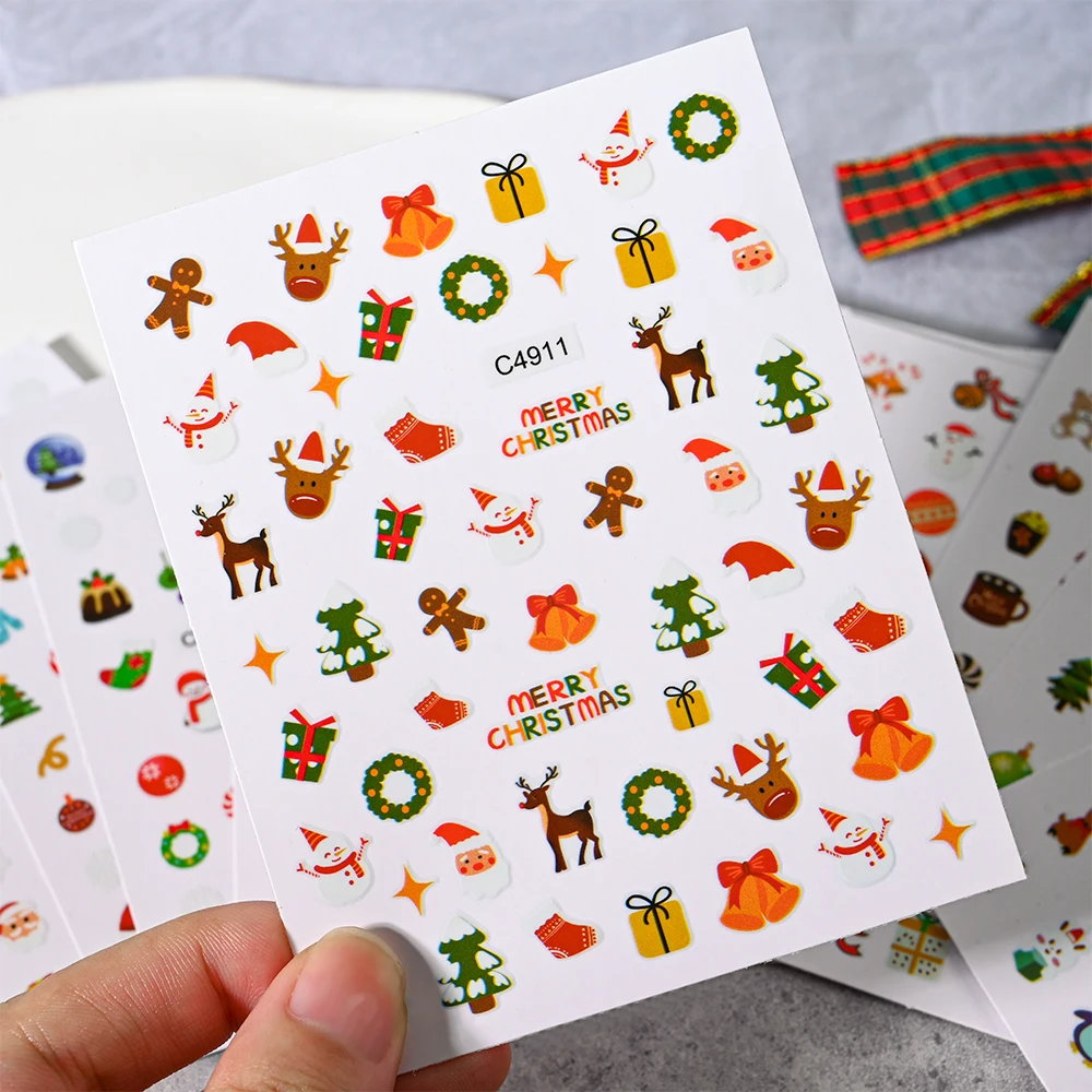 3D Santa Claus Elk Christmas Nail Stickers Cute Snowman Gloves Self Adhesive Sliders Nail Decals Snowflakes Manicure Decoration