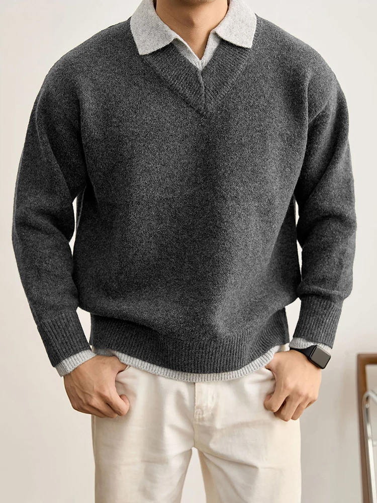 في الهواء الطلق عادية رجالي المرقعة سترة قمصان بولو الحياكة بدوره إلى أسفل طوق كم طويل البلوز القمم الرجال الخريف Vintage البلوزات #2